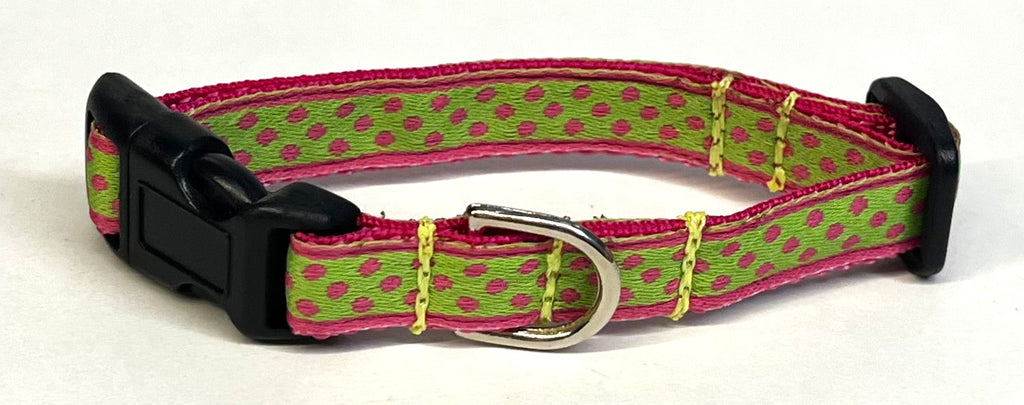 Lime Green with Pink Polka Dots Dog Collar 1/2
