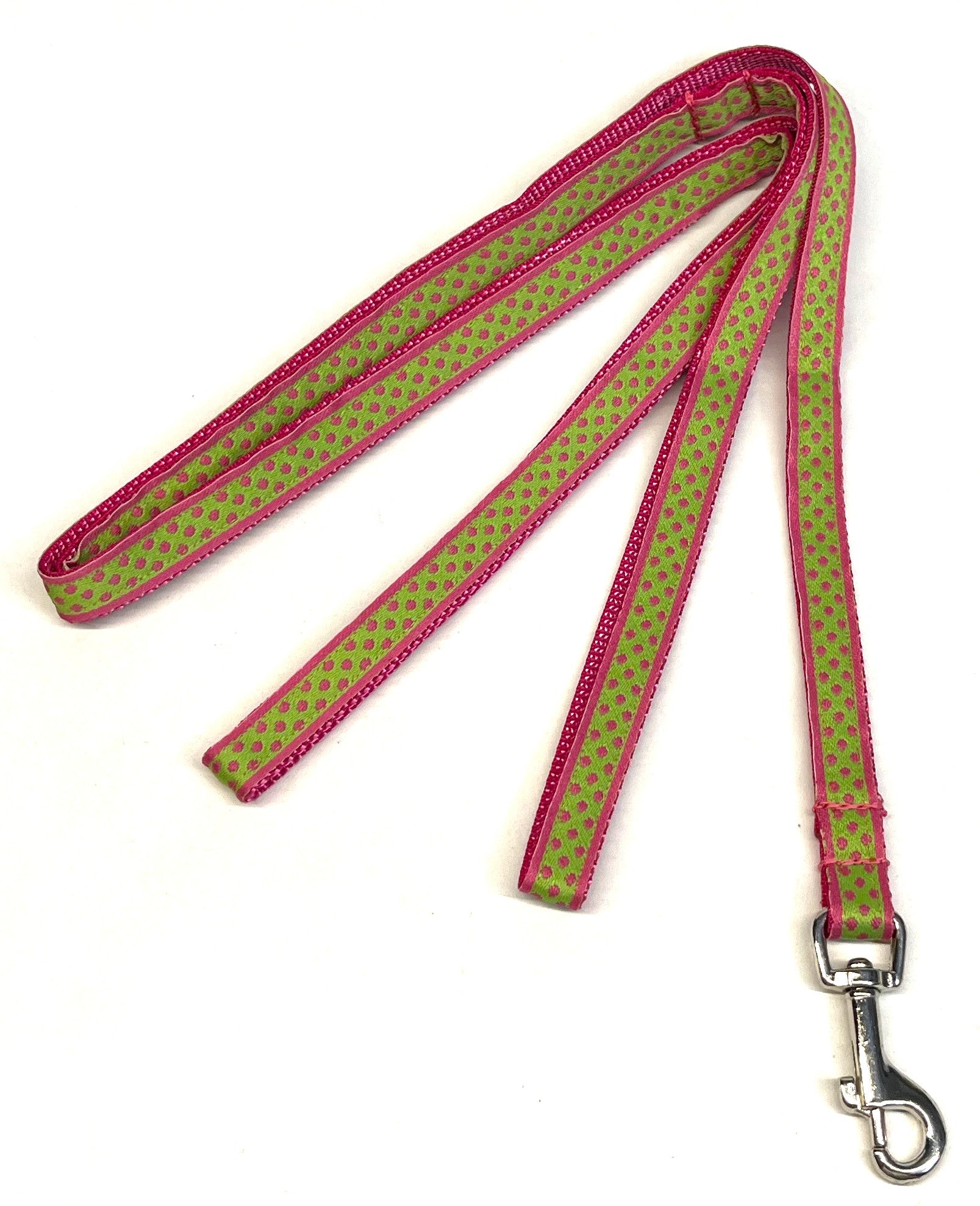 Lime Green with Pink Polka Dots Dog Leash 1/2