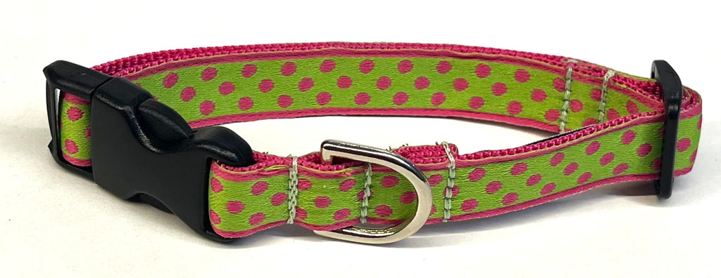 Lime Green with Pink Polka Dots Dog Collar 3/4