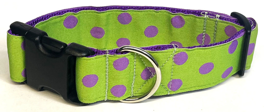 Lime Green with Purple Dots Dog Collar 1 1/2 in