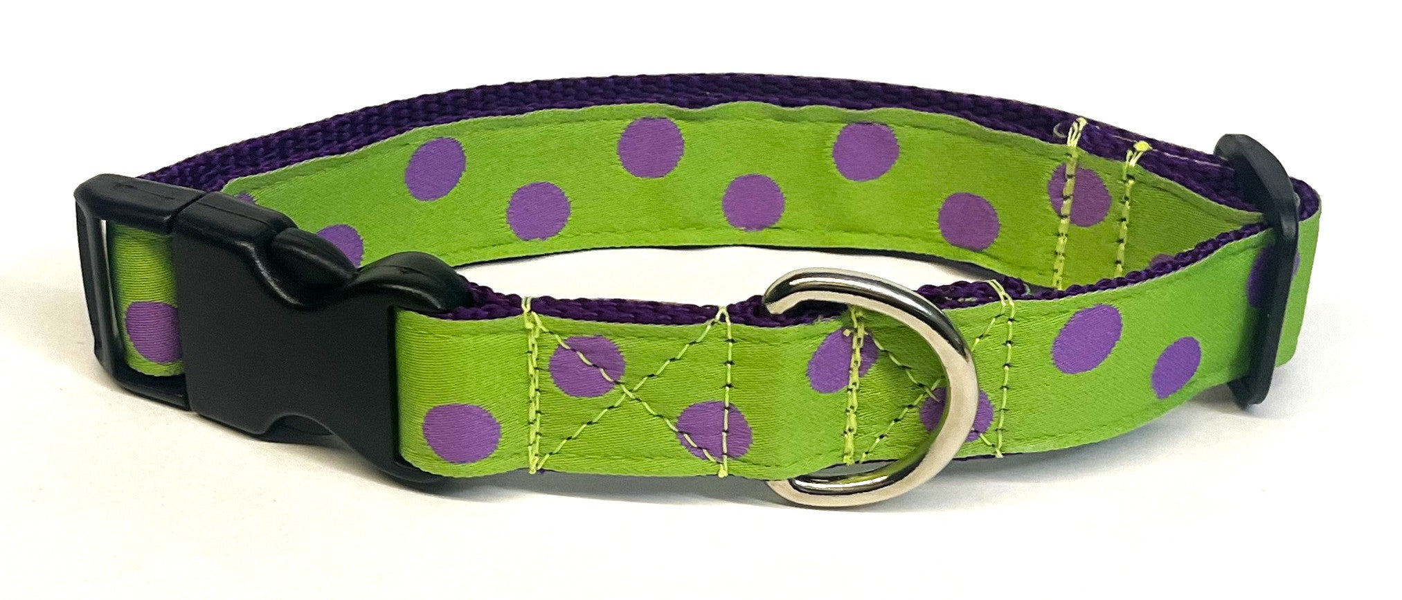 Lime Green with Purple Dots Dog Collar 1in
