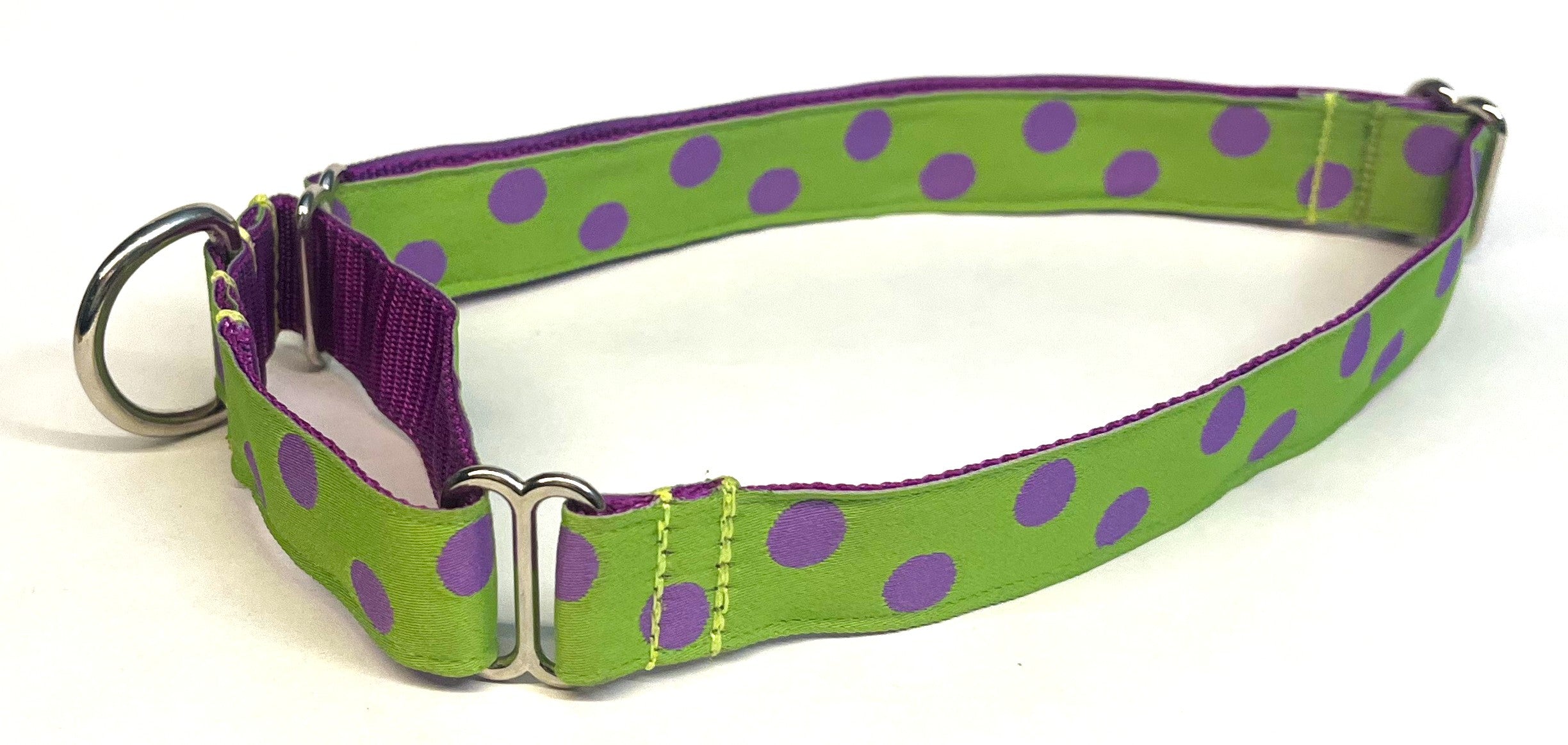 Lime Green with Purple Dots Martingale Collar 1in