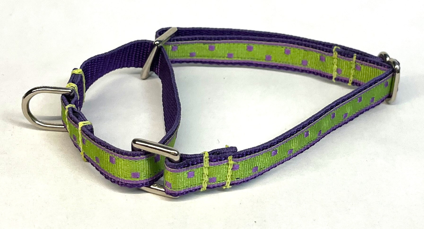 Lime Green with Purple Square Dots Martingale Collar 1/2