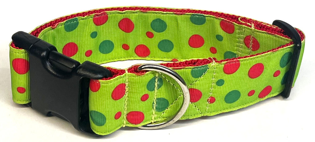Lime Green with Red and Green Bubble Dots Dog Collar 1 1/2 in