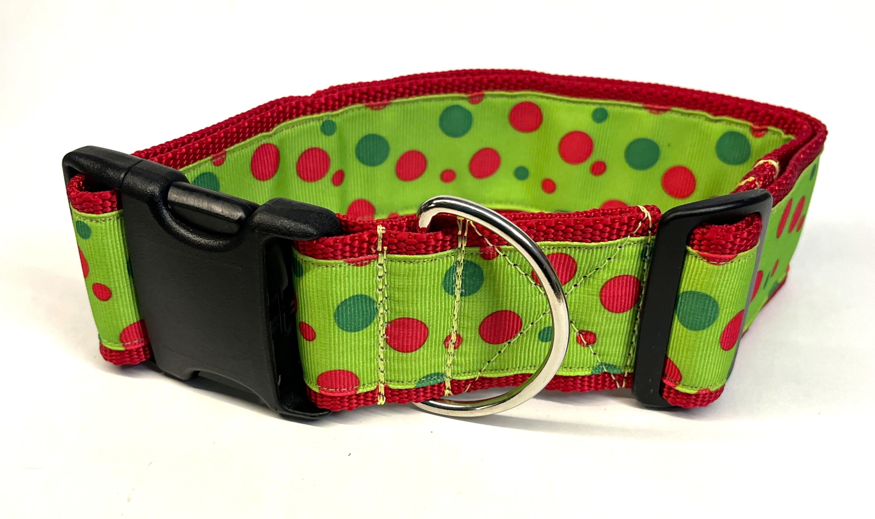 Lime Green with Red and Green Bubble Dots Dog Collar 2in