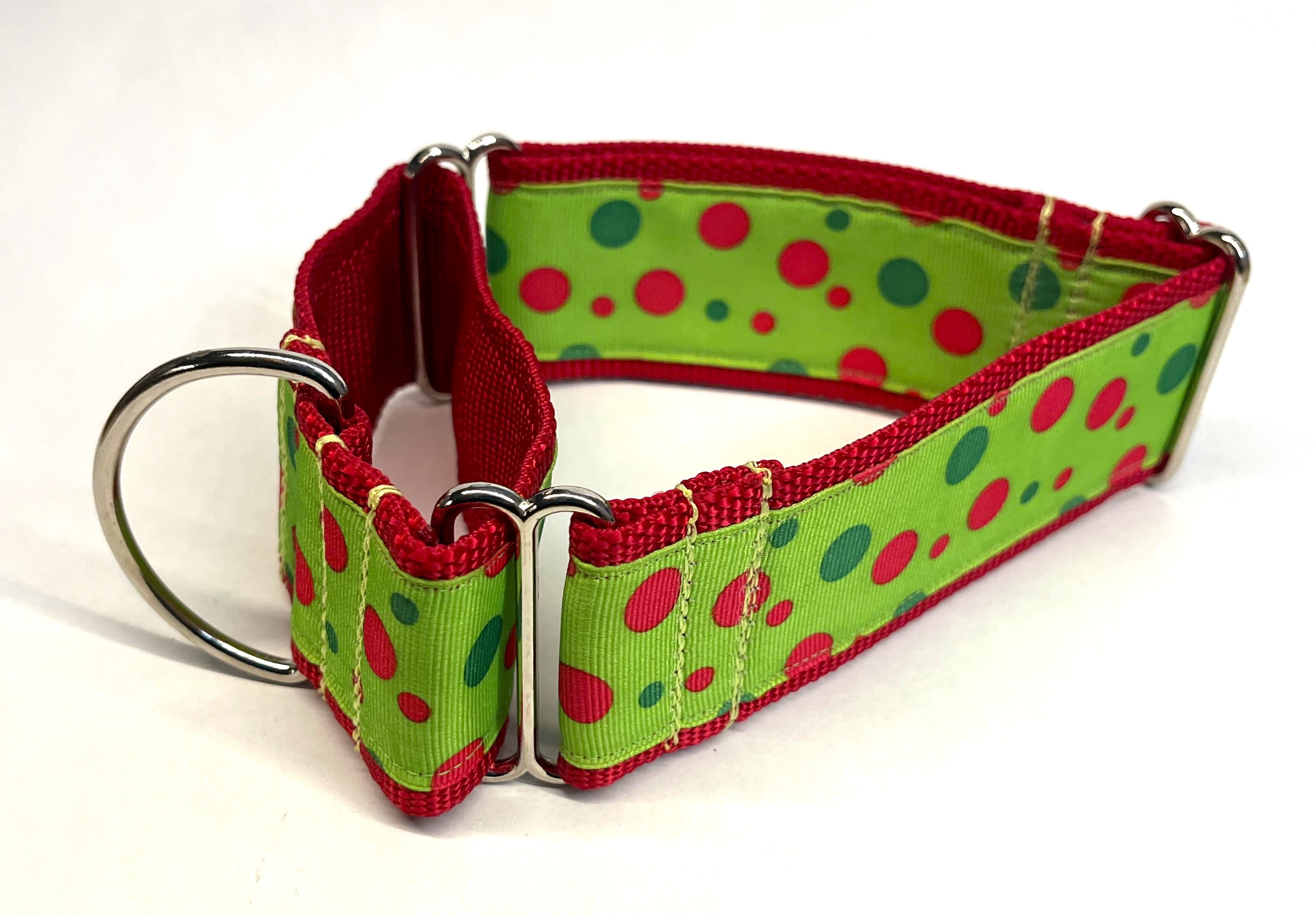 Lime Green with Red and Green Bubble Dots Martingale Collar 2in