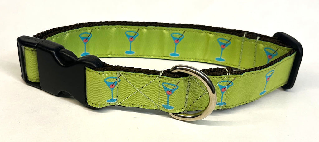 Lime Green with Turquoise Martini Glasses Dog Collar 1in