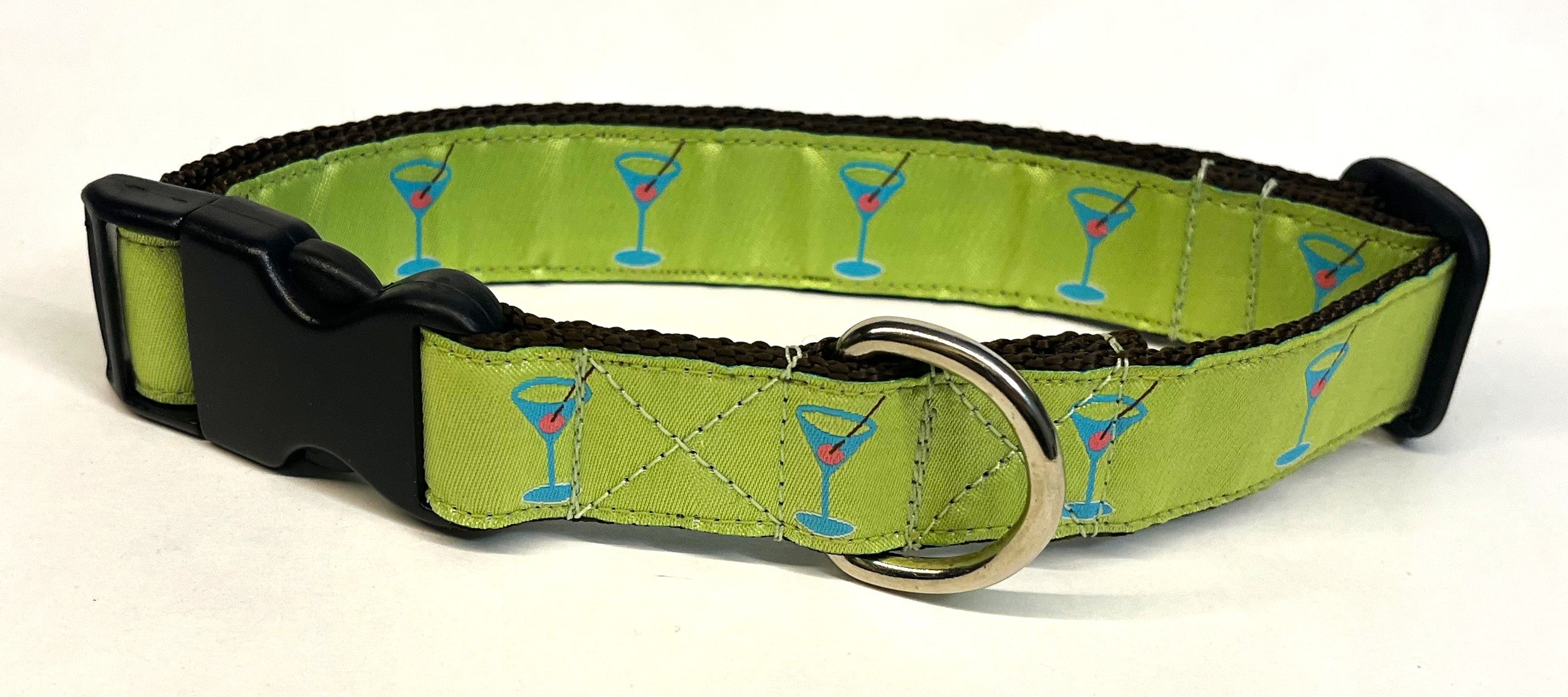 Lime Green with Turquoise Martini Glasses Dog Collar 1in