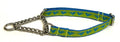 Lime Green with Turquoise Birds Chain Martingale Collar 1/2