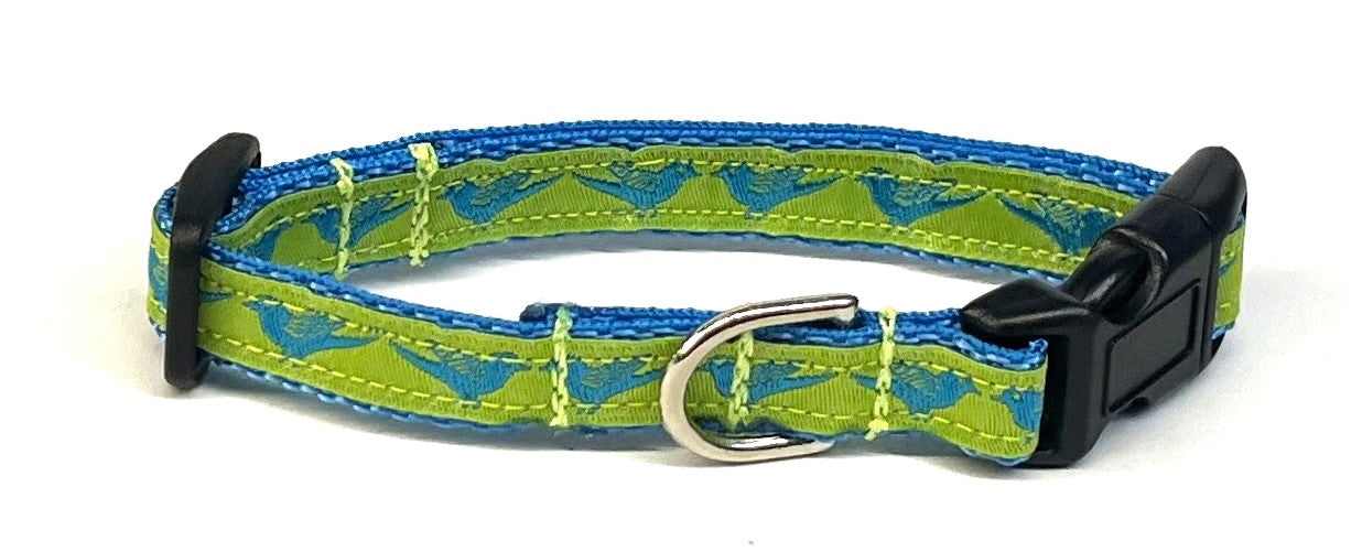 Lime Green with Turquoise Birds Dog Collar 1/2