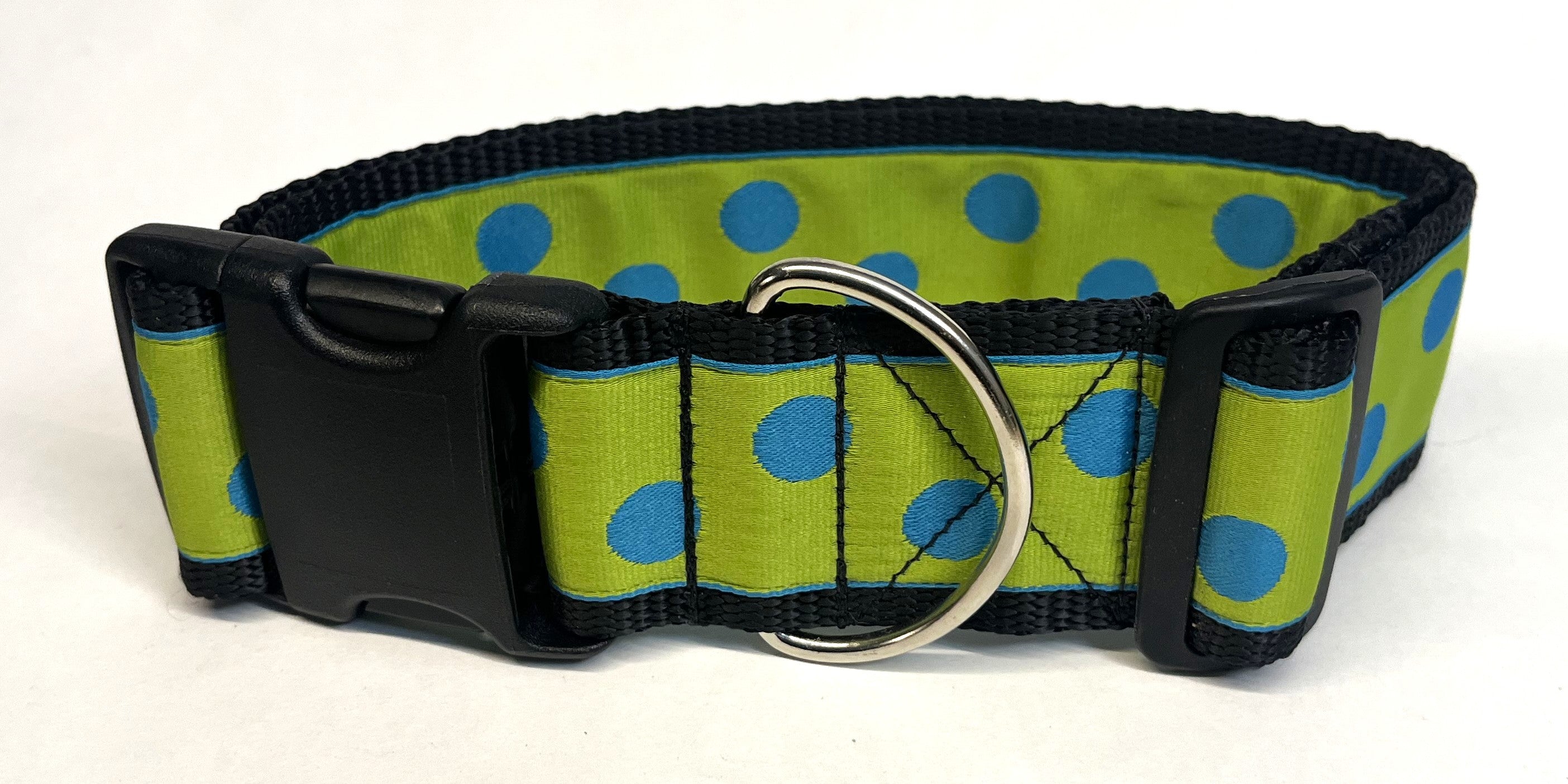 Lime Green with Turquoise Dots Dog Collar 2in