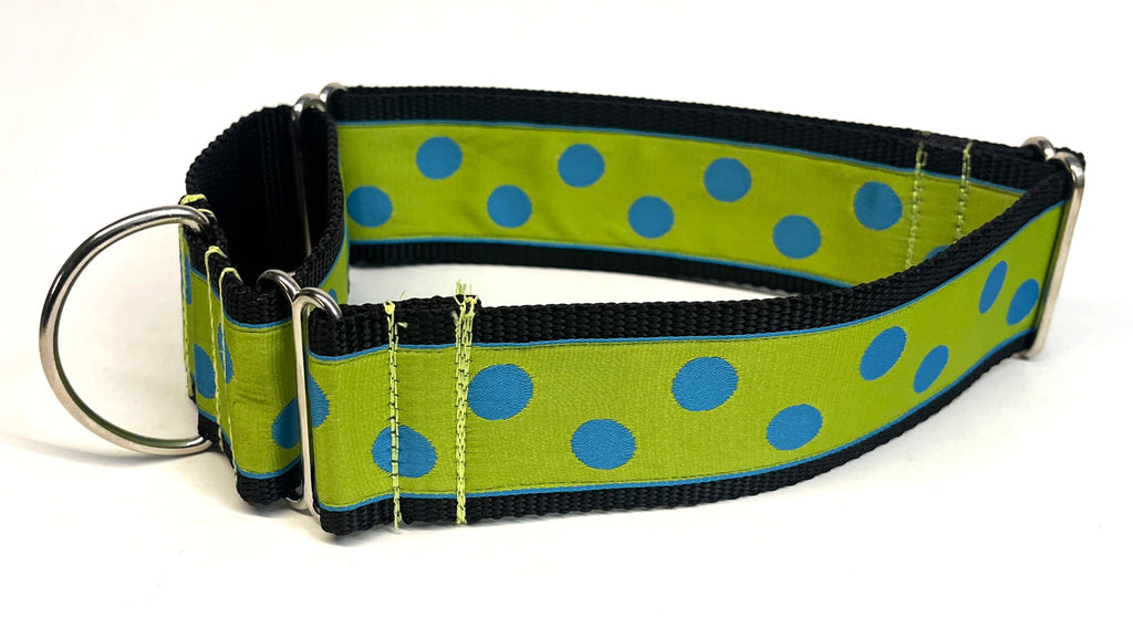 Lime Green with Turquoise Dots Martingale Collar 2in
