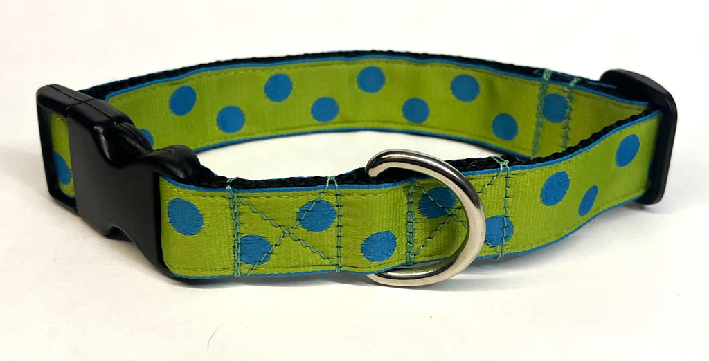 Lime Green with Turquoise Dots Dog Collar 1in