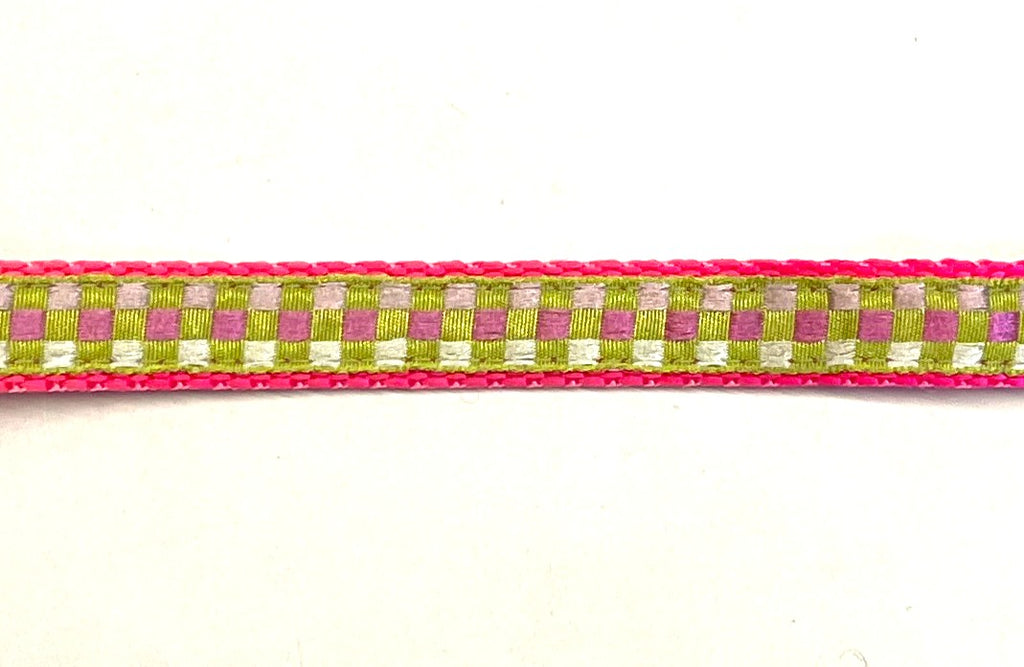 Lime Green, Pink & White Plaid Dog Collar 1/2 inch