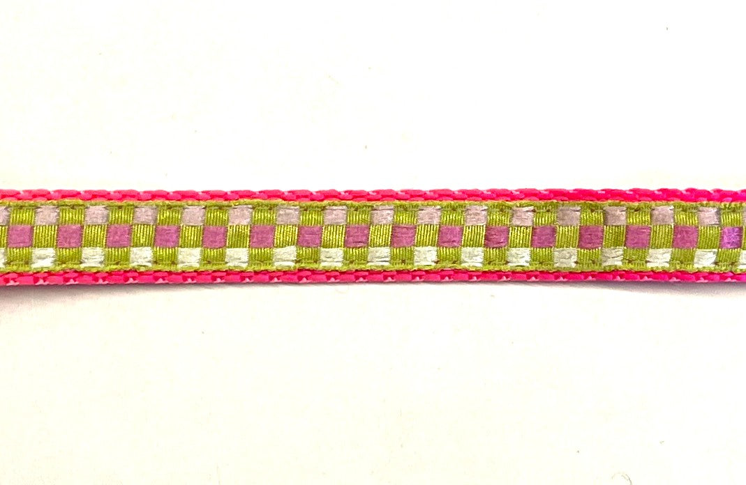 Lime Green, Pink & White Plaid Dog Collar 1/2 inch