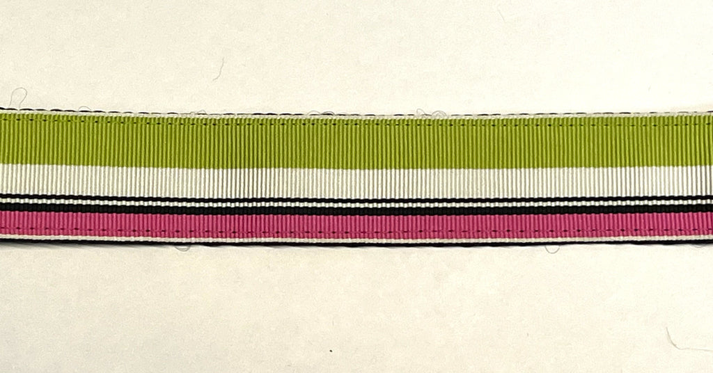 Lime Green, White, Black, and Pink Stripes Dog Leash 1in