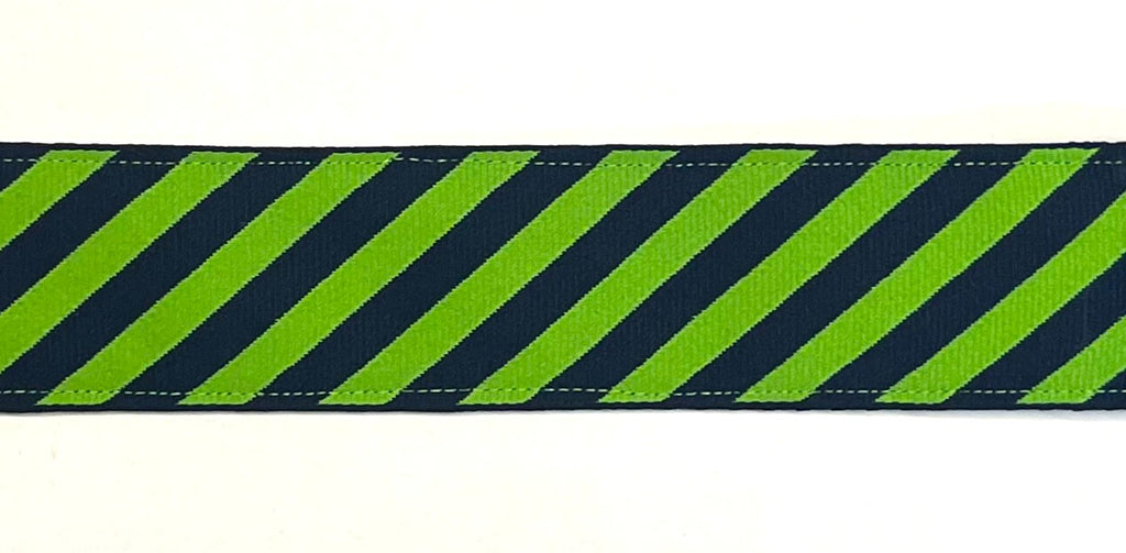 Lime Green and Navy Diagonal Stripe Dog Collar 1 1/2 in