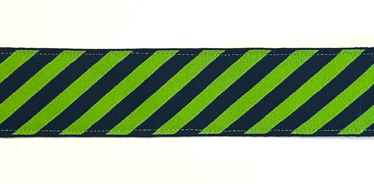 Lime Green and Navy Diagonal Stripe Dog Collar 1 1/2 in