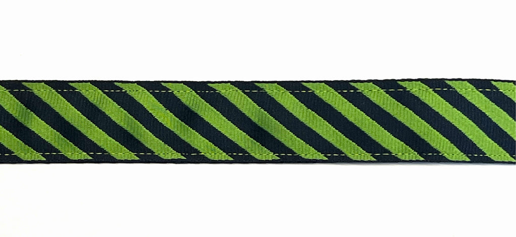 Lime Green and Navy Diagonal Stripe Chain Martingale Collar 1in