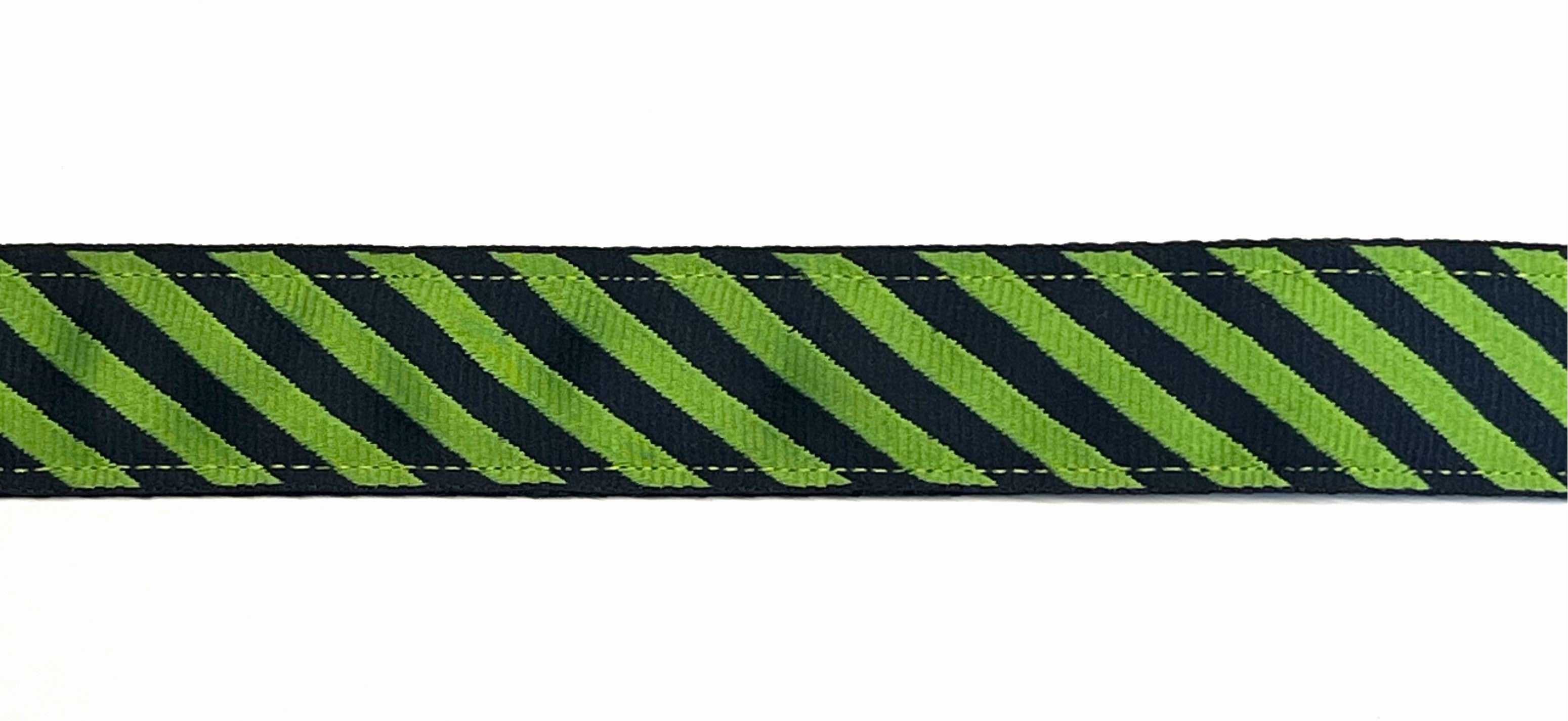 Lime Green and Navy Diagonal Stripe Dog Leash 1in
