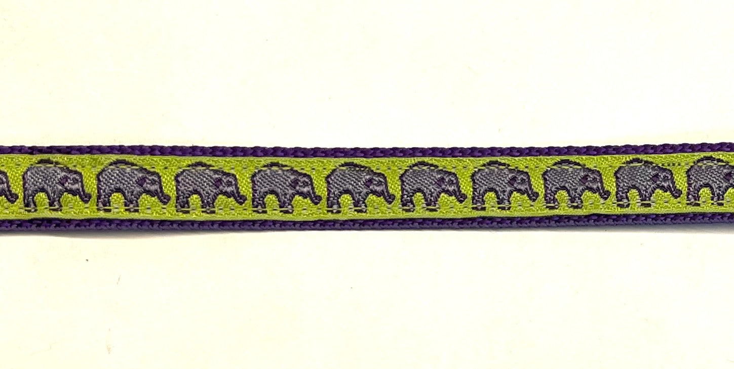 Lime Green with Lavender Elephants Dog Collar 1/2 inch