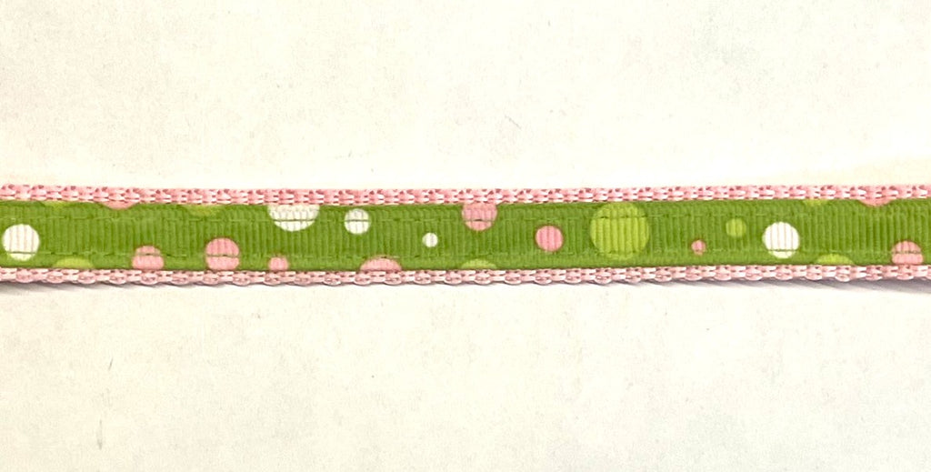 Lime Green with Light Pink, Green & White Bubble Dots Dog Collar 1/2 inch