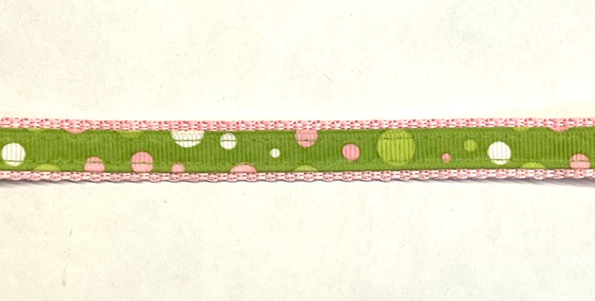 Lime Green with Light Pink, Green & White Bubble Dots Dog Collar 1/2 inch