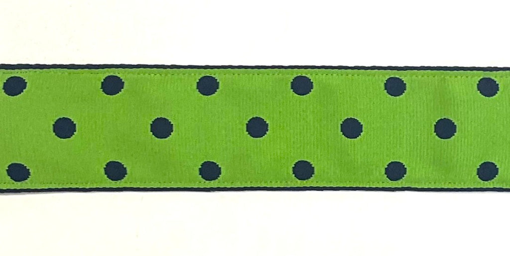 Lime Green with Navy Polka Dots Dog Collar 1 1/2 in