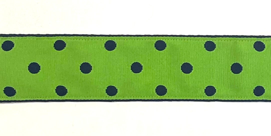 Lime Green with Navy Polka Dots Dog Collar 1 1/2 in
