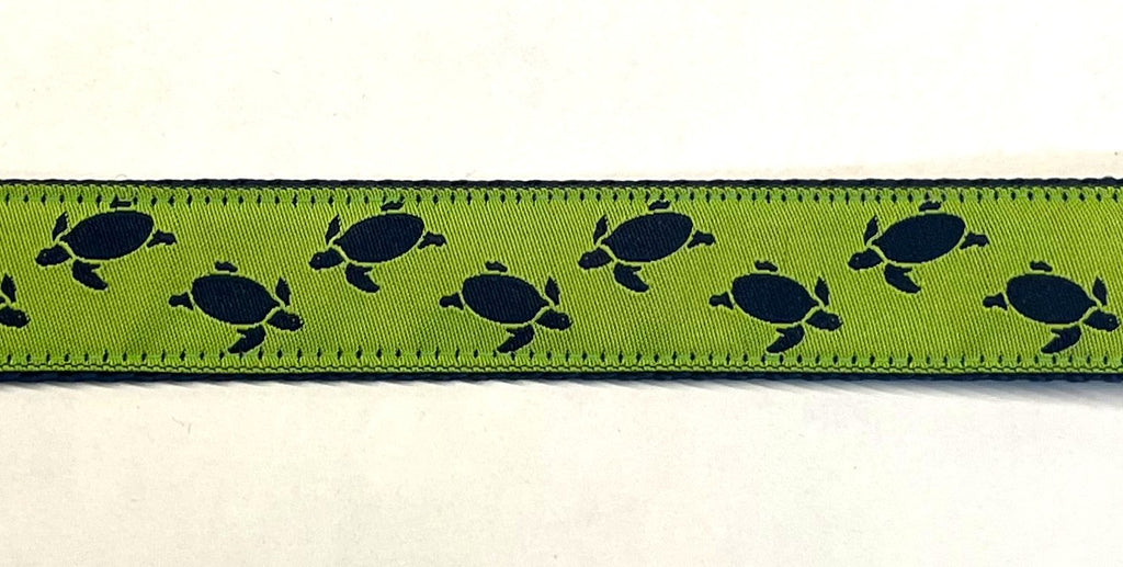 Lime Green with Navy Turtles Dog Collar 1in