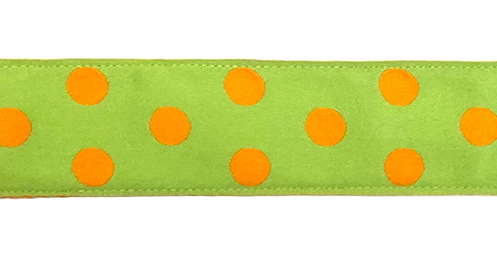 Lime Green with Orange Dots Dog Collar 1 1/2 in