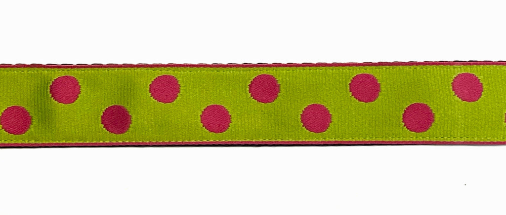 Lime Green with Pink Dots Dog Leash 1in