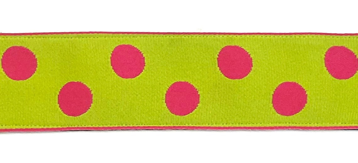 Lime Green with Pink Dots Dog Collar 1 1/2 in