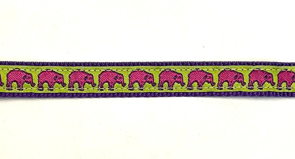 Lime Green with Pink Elephants Dog Collar 1/2 inch