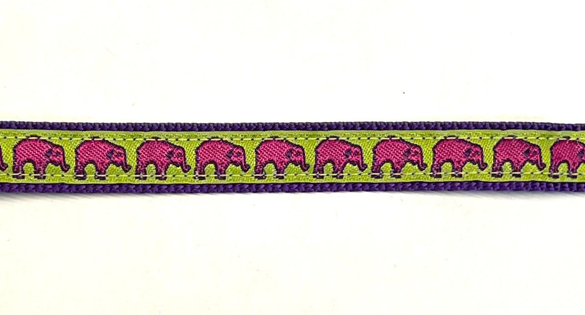 Lime Green with Pink Elephants Dog Collar 1/2 inch