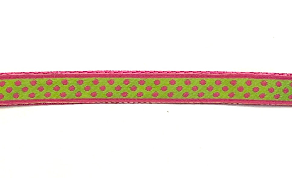 Lime Green with Pink Polka Dots Dog Collar 1/2 inch