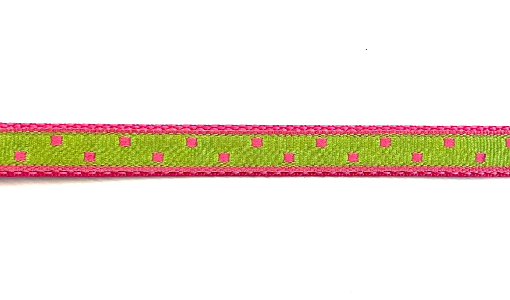 Lime Green with Pink Square Dots Dog Collar 1/2 inch