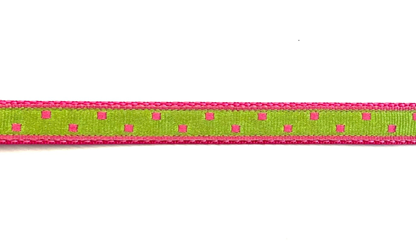 Lime Green with Pink Square Dots Dog Collar 1/2 inch