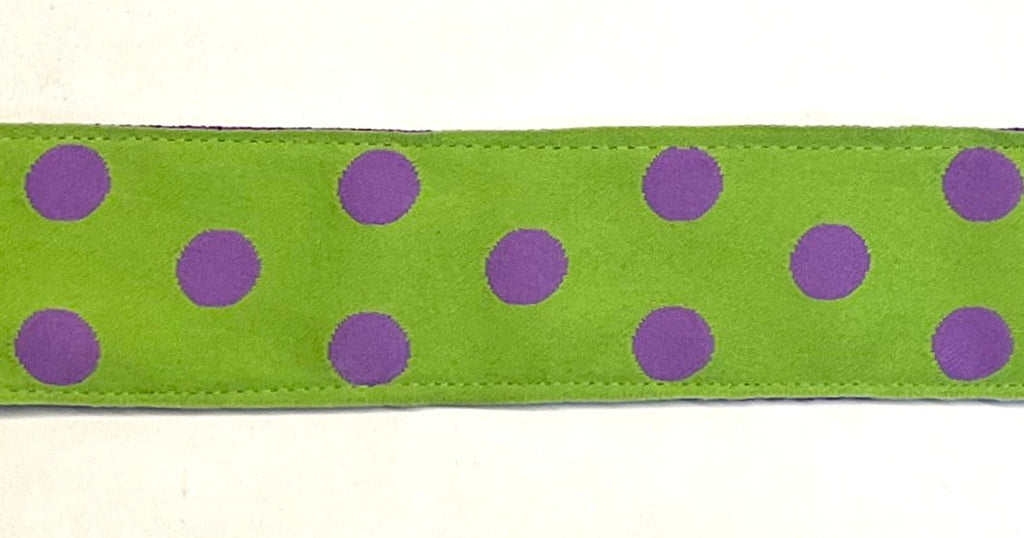 Lime Green with Purple Dots Dog Collar 1 1/2 in