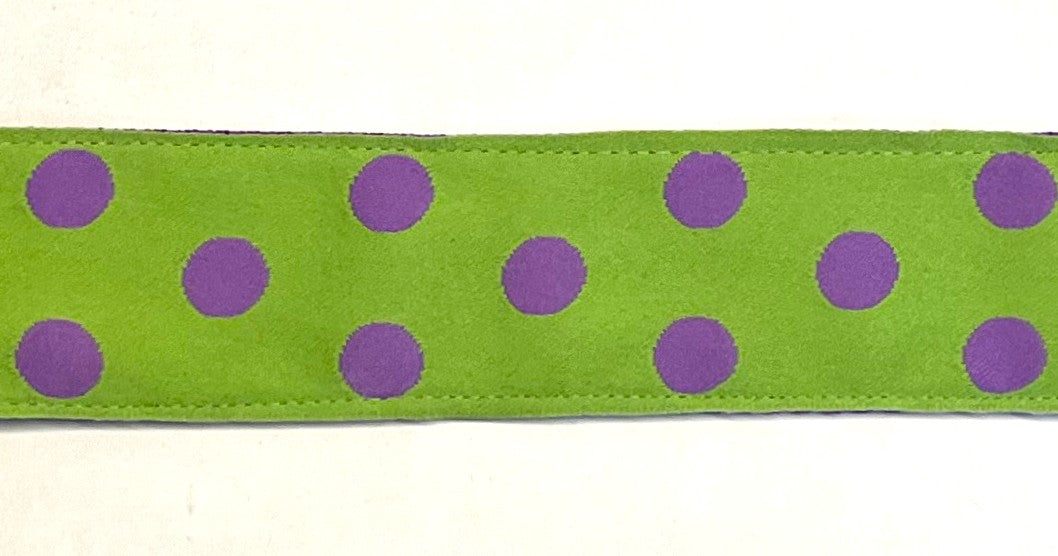 Lime Green with Purple Dots Dog Collar 1 1/2 in
