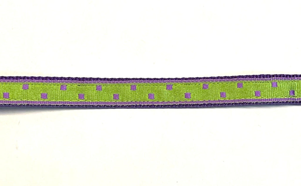 Lime Green with Purple Square Dots Dog Collar 1/2 inch