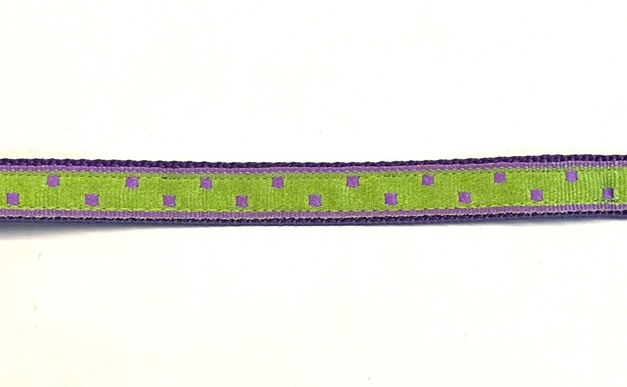 Lime Green with Purple Square Dots Dog Collar 1/2 inch