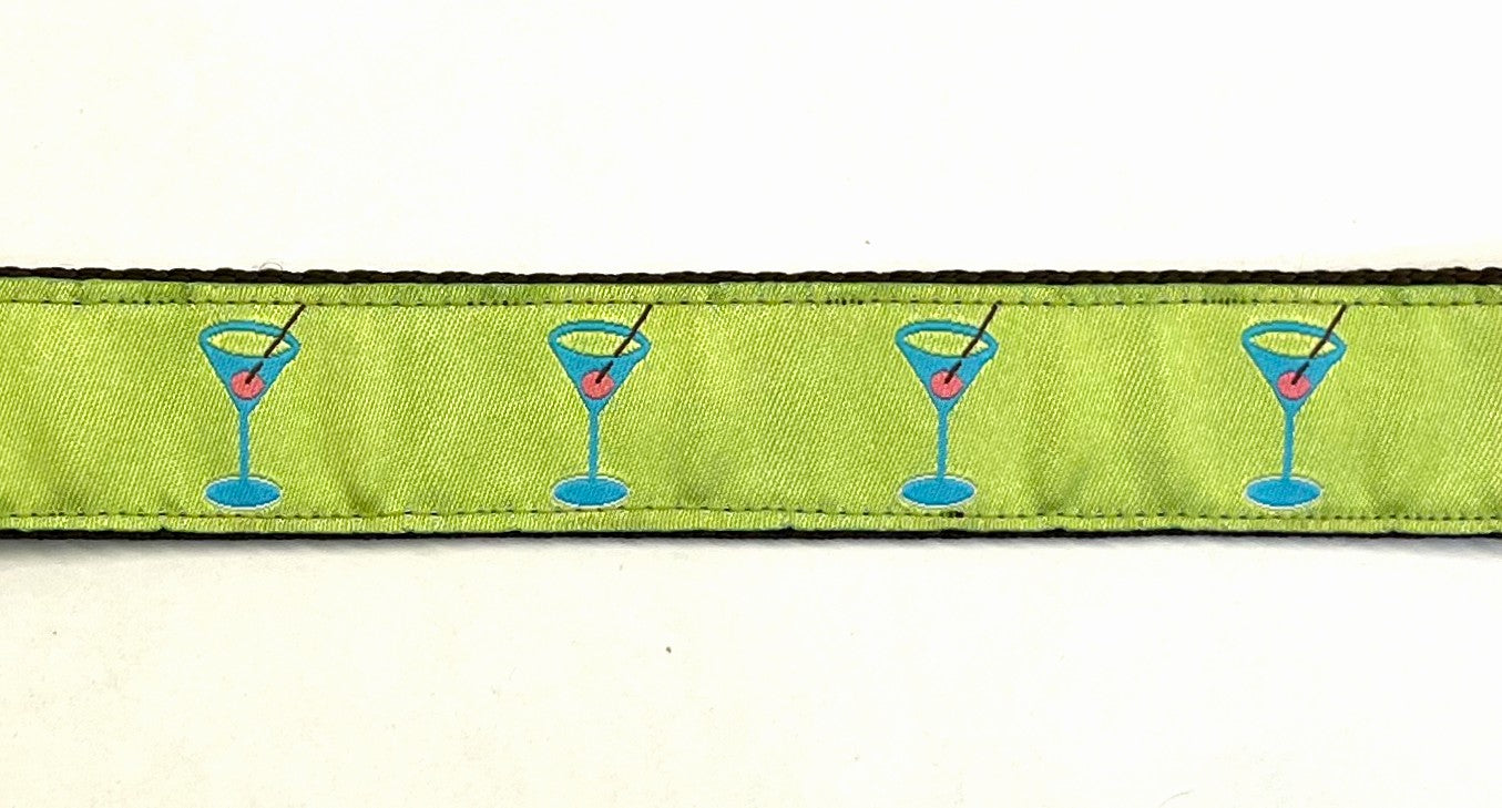 Lime Green with Turquoise Martini Glasses Dog Collar 1in