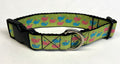 Lime Green with Pink and Blue Whales Dog Collar 1in