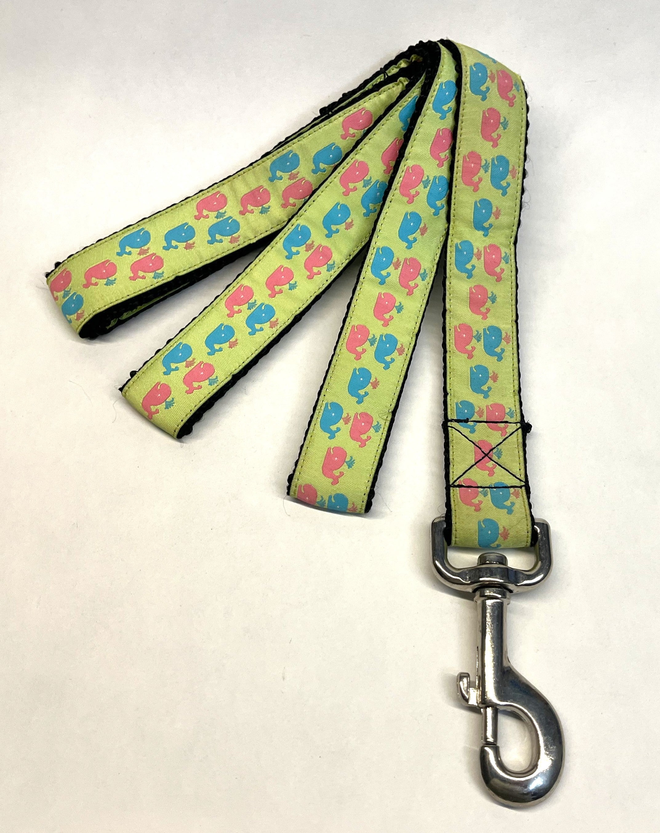 Lime Green with Pink and Blue Whales Dog Leash 1in
