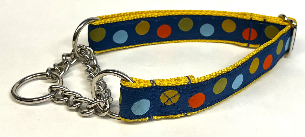 Navy Blue with Colorful Dots Chain Martingale Collar 1in