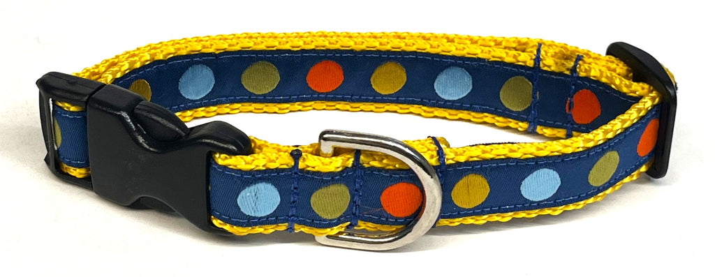 Navy Blue with Colorful Dots Dog Collar 3/4