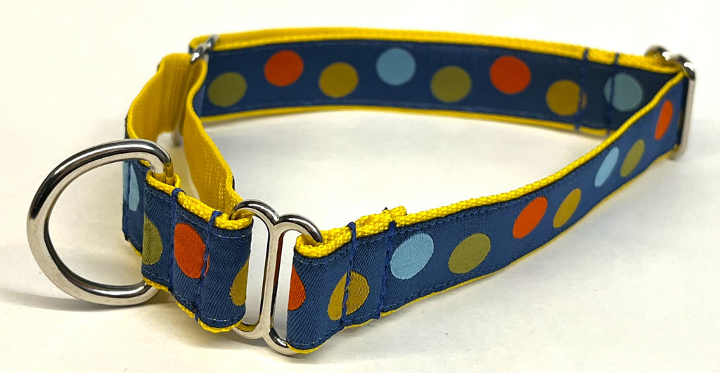 Navy Blue with Colorful Dots Martingale Collar 1in
