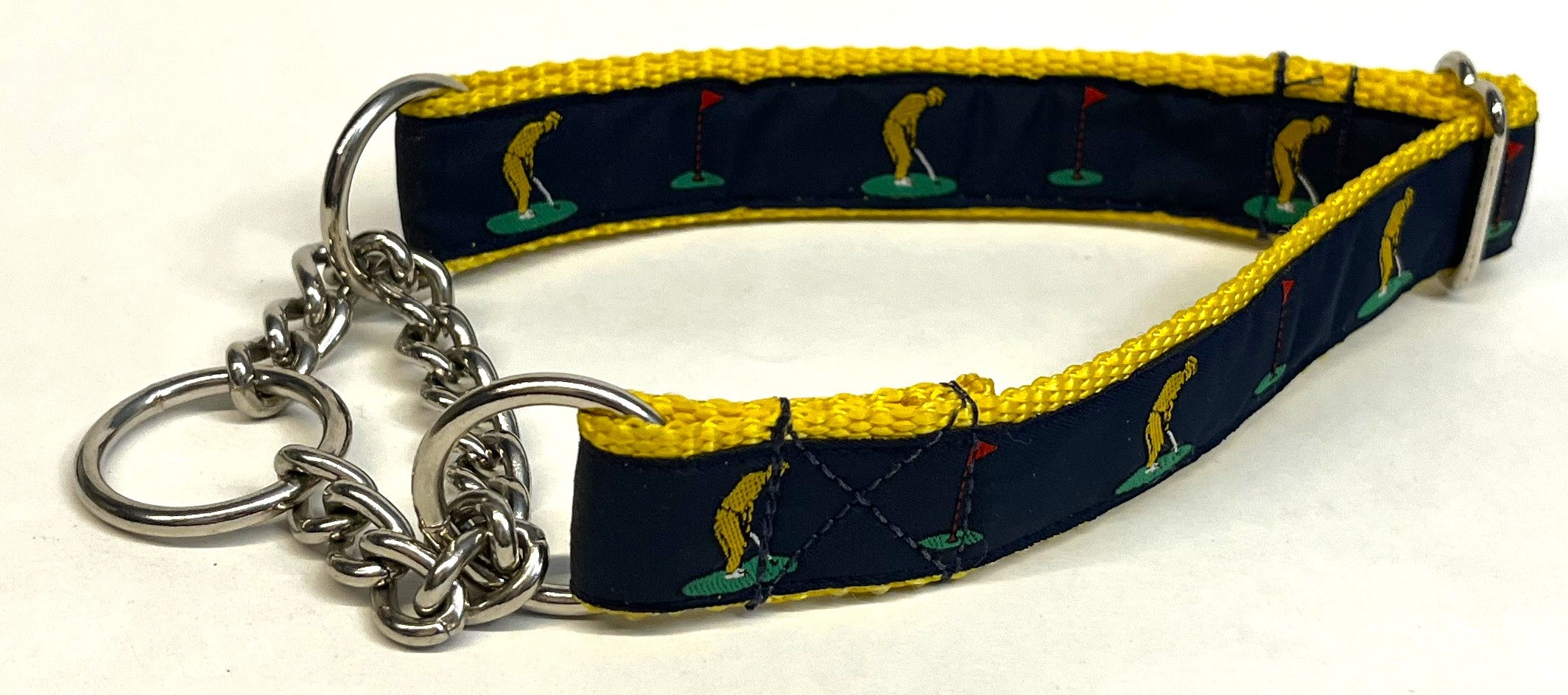 Navy Blue with Golfer Chain Martingale Collar 1in