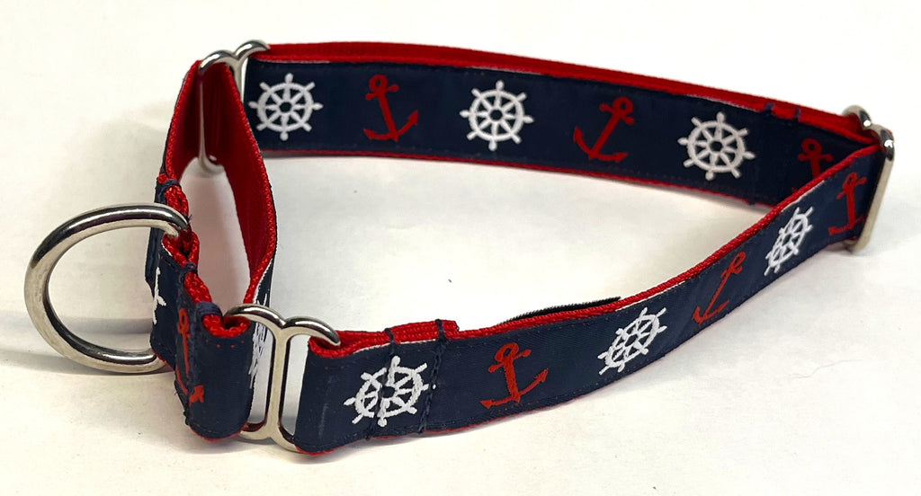 Navy with Red Anchors and White Wheels Martingale Collar 1in
